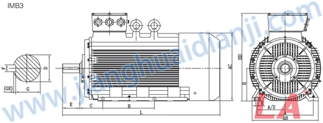 Y2系列低壓大功率三相異步電動(dòng)機外形及安裝尺寸圖IMB3 - 六安江淮電機有限公司