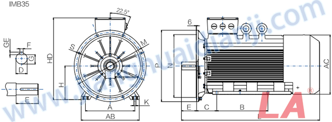 Y3系列低壓大功率三相異步電動(dòng)機外形及安裝尺寸圖IMB35 - 六安江淮電機有限公司