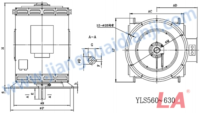 YLS系列高壓立式三相異步電動(dòng)機外形及安裝尺寸圖(YLS355-630 IP23 6KV) - 六安江淮電機有限公司