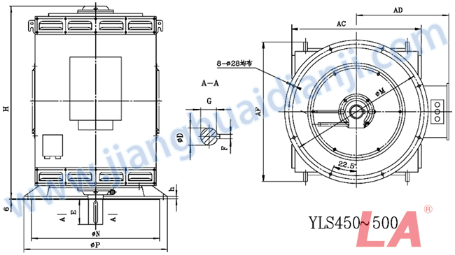 YLS系列高壓立式三相異步電動(dòng)機外形及安裝尺寸圖(YLS450-630 IP23 10KV) - 六安江淮電機有限公司