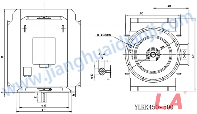 YLKK系列高壓立式三相異步電動(dòng)機外形及安裝尺寸圖(YLS355-630 IP23 6KV) - 六安江淮電機有限公司