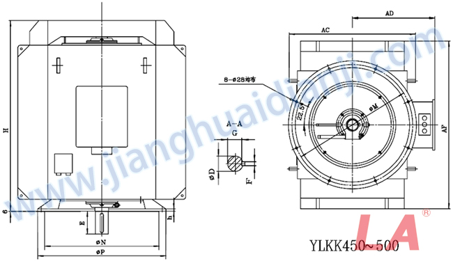 YLKK系列高壓立式三相異步電動(dòng)機外形及安裝尺寸圖(YLS450-630 IP23 10KV) - 六安江淮電機有限公司