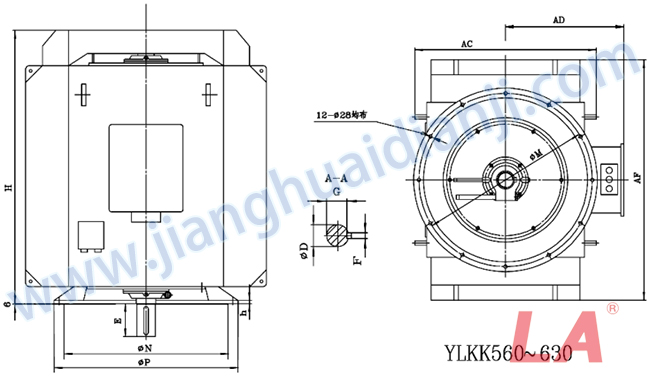 YLKK系列高壓立式三相異步電動(dòng)機外形及安裝尺寸圖(YLS450-630 IP23 10KV) - 六安江淮電機有限公司