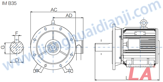 YE2系列冷卻塔專(zhuān)用電機外形及安裝尺寸圖IMB35 - 六安江淮電機有限公司